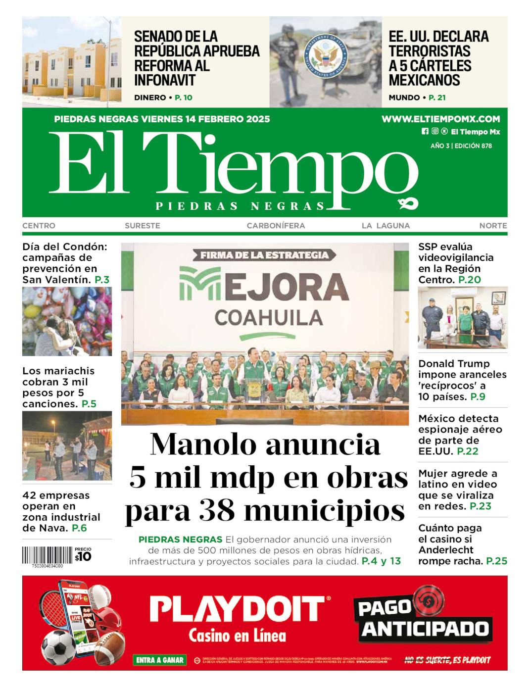 El Tiempo Piedras Negras, edición del viernes 14 de febrero de 2025