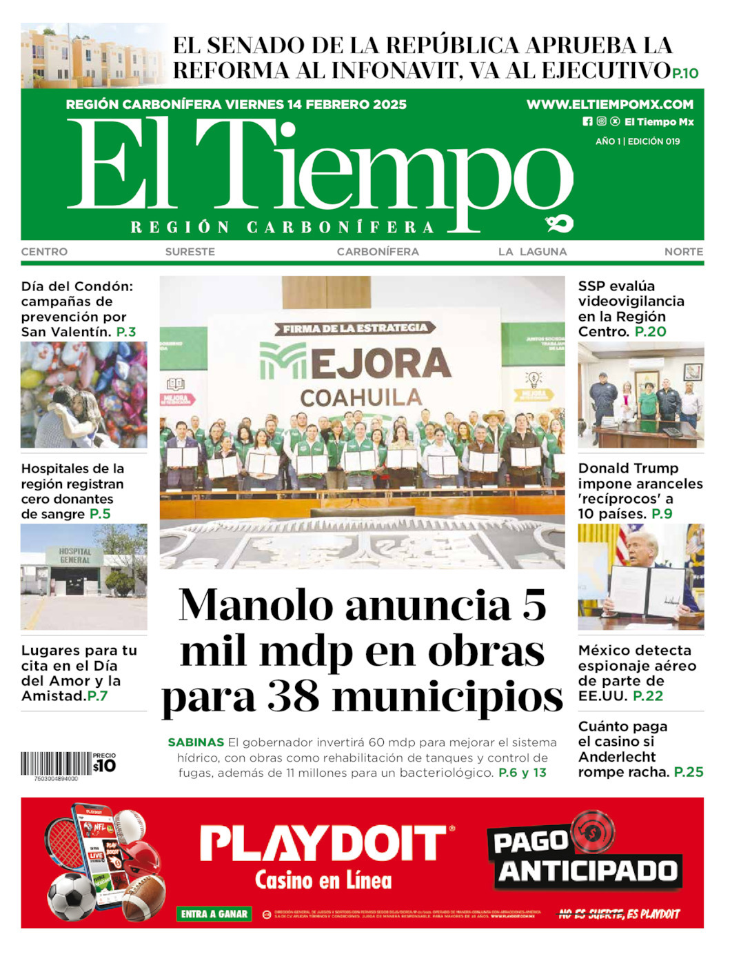 El Tiempo Región Carbonífera, edición del viernes 14 de febrero de 2025