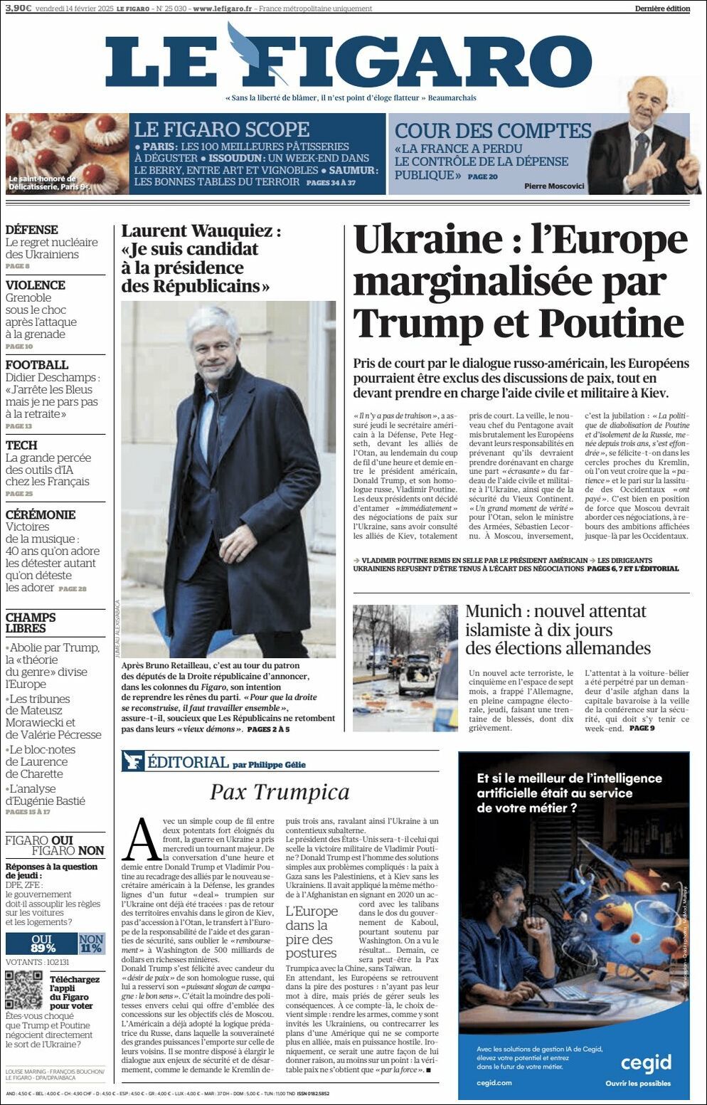 Le Figaro, edición del viernes 14 de febrero de 2025