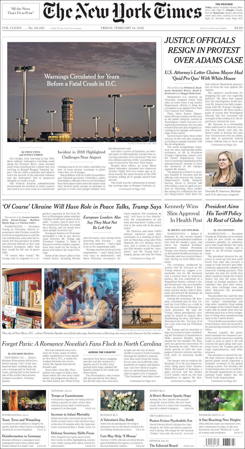 The New York Times, edición del viernes 14 de febrero de 2025