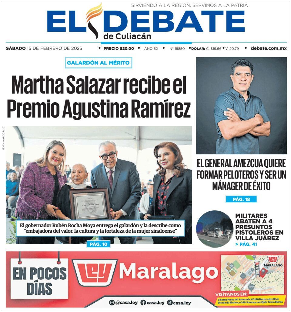 El Debate Culiacán, edición del sábado 15 de febrero de 2025