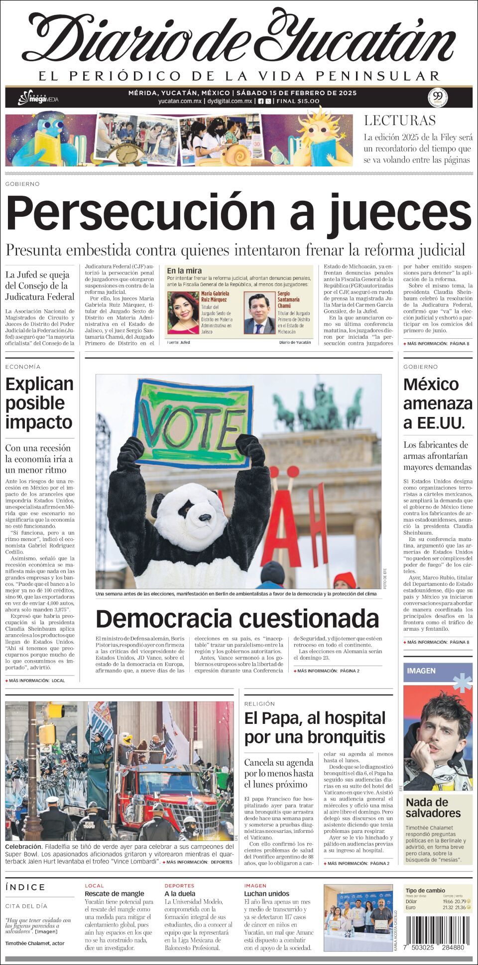 El Diario de Yucatán, edición del sábado 15 de febrero de 2025