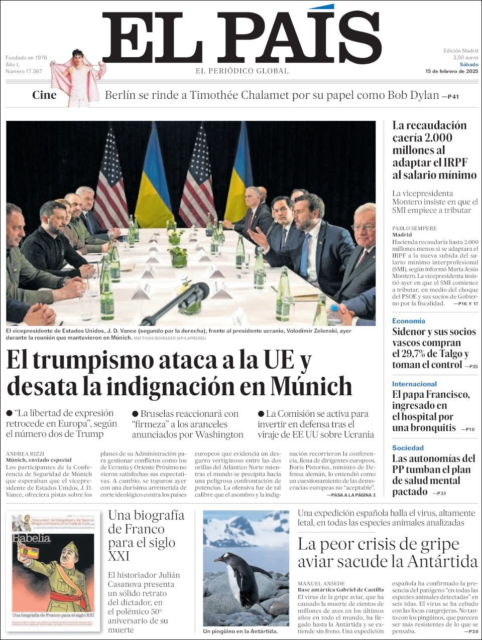 El País, edición del sábado 15 de febrero de 2025