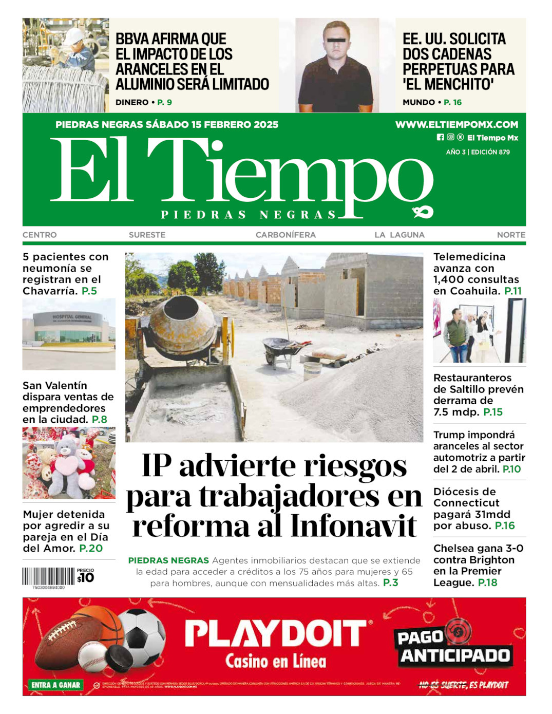 El Tiempo Piedras Negras, edición del sábado 15 de febrero de 2025