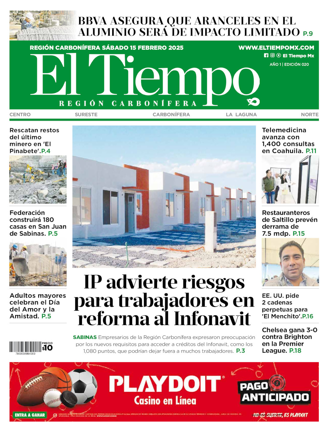 El Tiempo Región Carbonífera, edición del sábado 15 de febrero de 2025