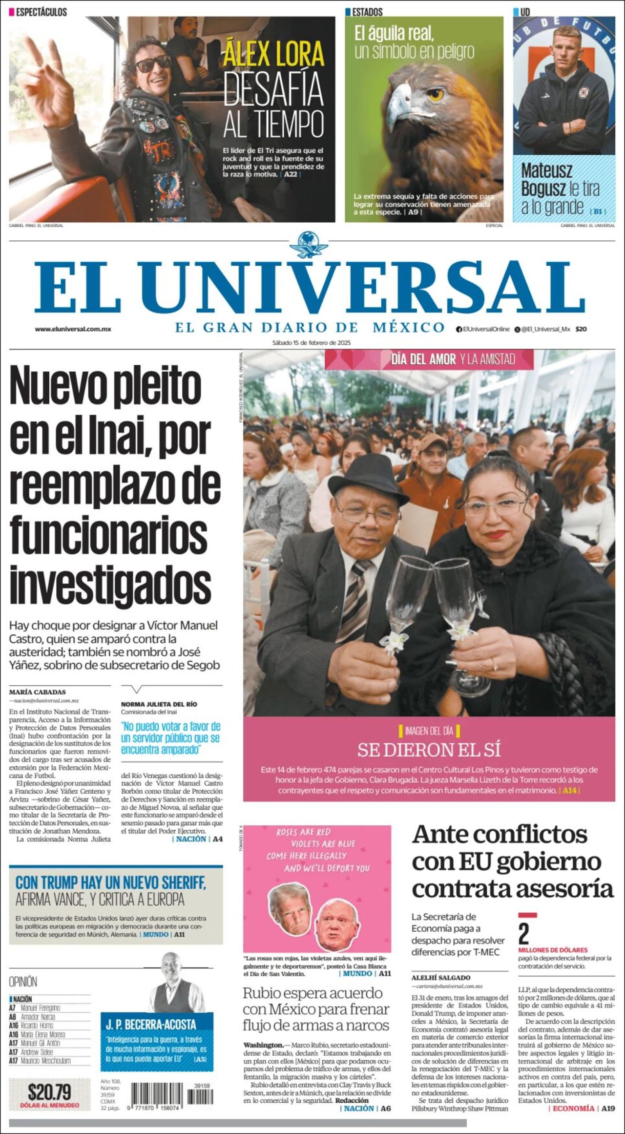 El Universal, edición del sábado 15 de febrero de 2025