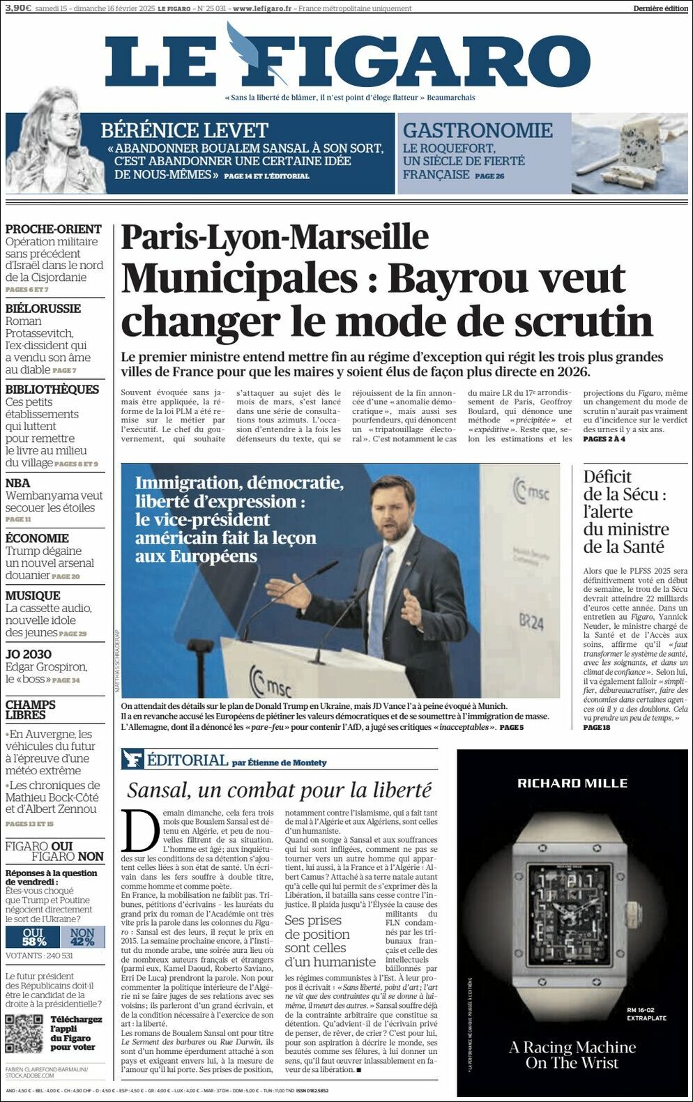 Le Figaro, edición del sábado 15 de febrero de 2025