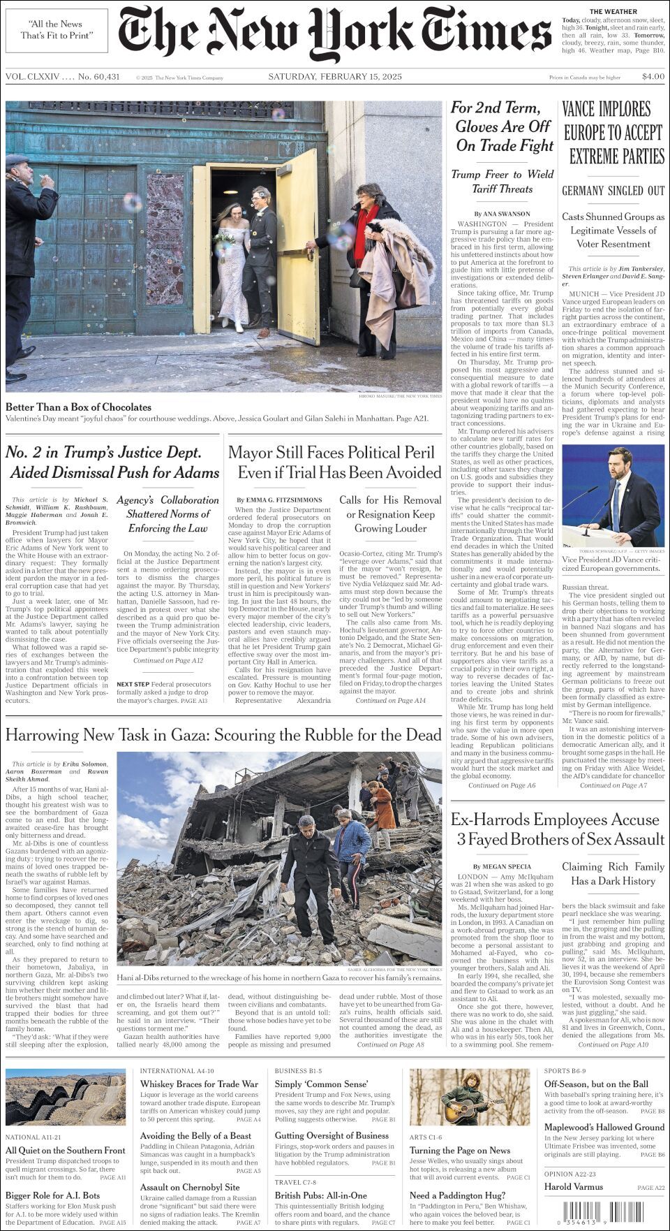 The New York Times, edición del sábado 15 de febrero de 2025