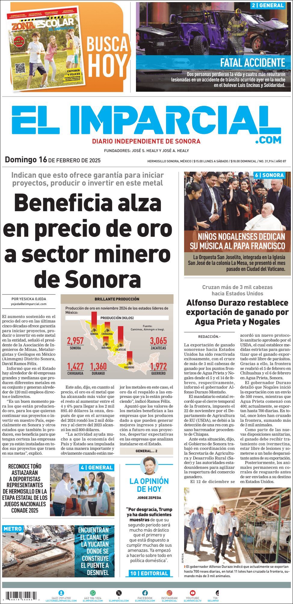 El Imparcial, edición del domingo 16 de febrero de 2025