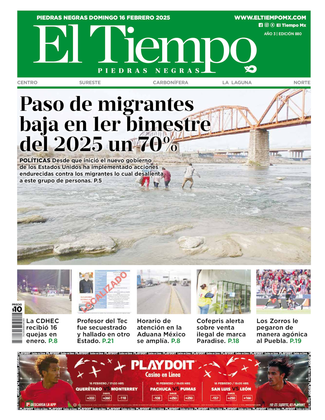 El Tiempo Piedras Negras, edición del domingo 16 de febrero de 2025