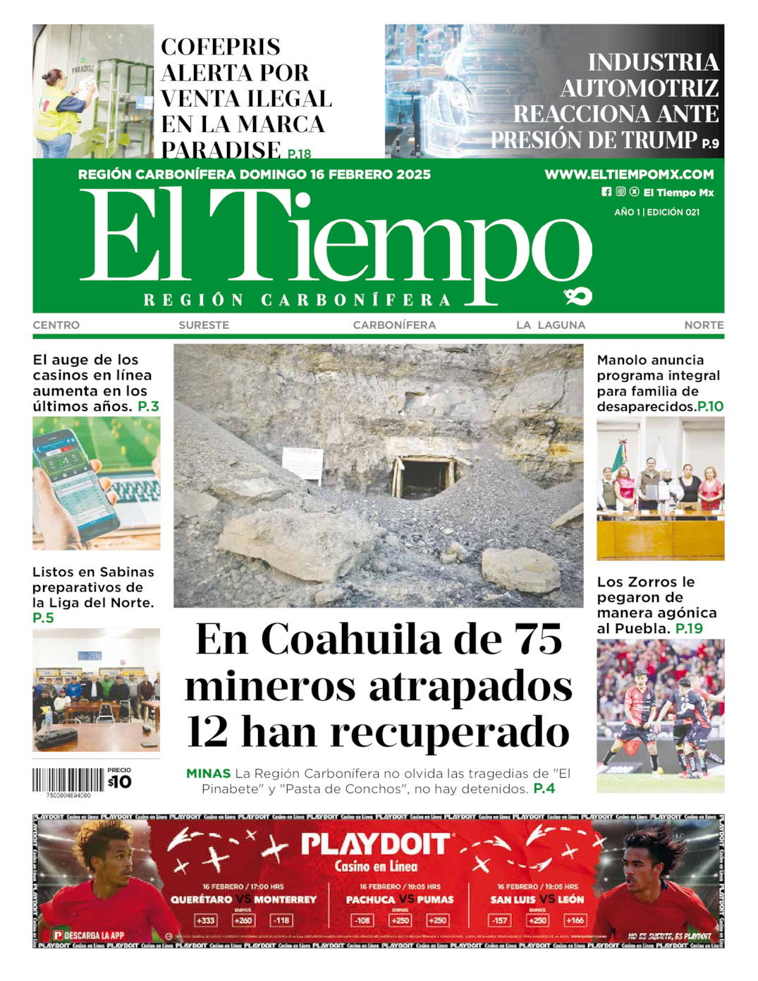 El Tiempo Región Carbonífera, edición del domingo 16 de febrero de 2025