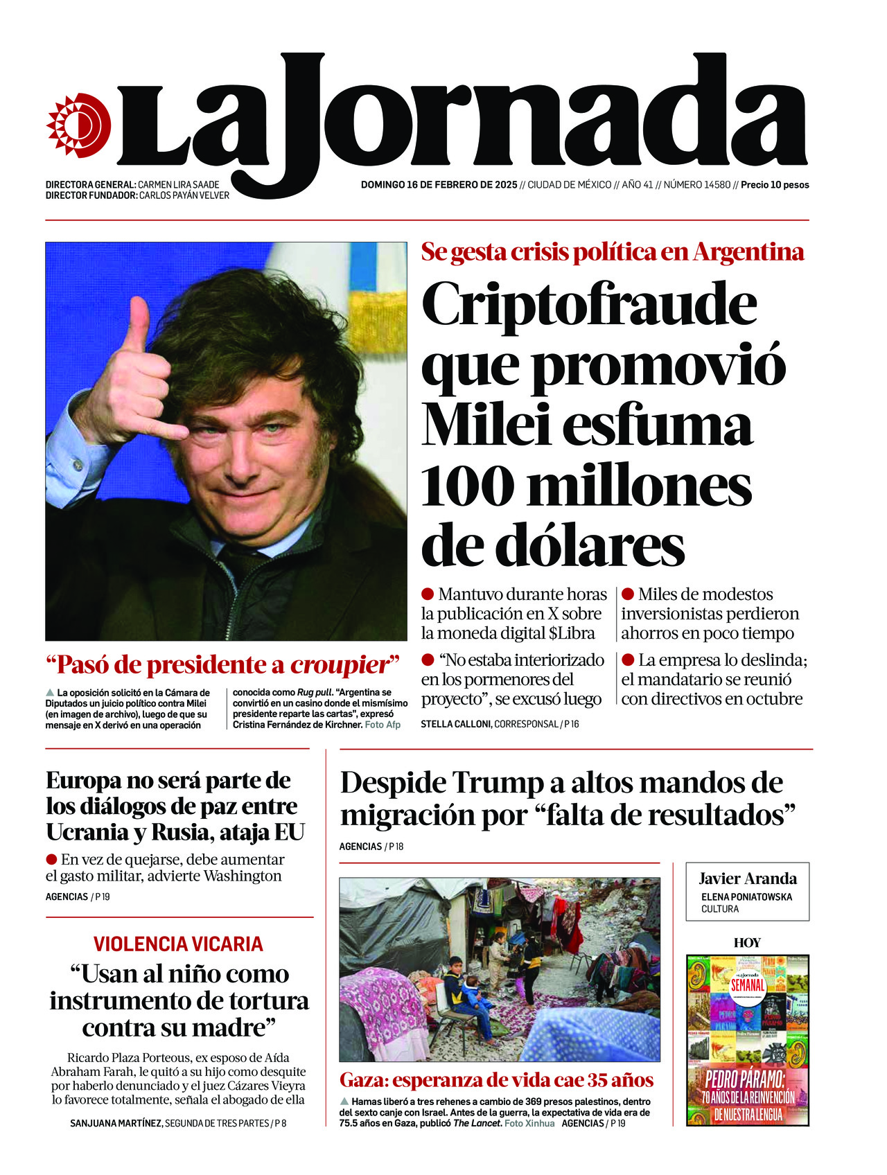 La Jornada, edición del domingo 16 de febrero de 2025