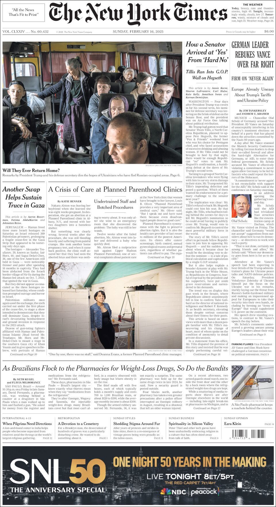 The New York Times, edición del domingo 16 de febrero de 2025