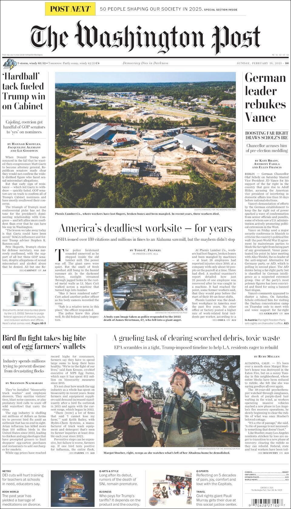 The Washington Post, edición del domingo 16 de febrero de 2025