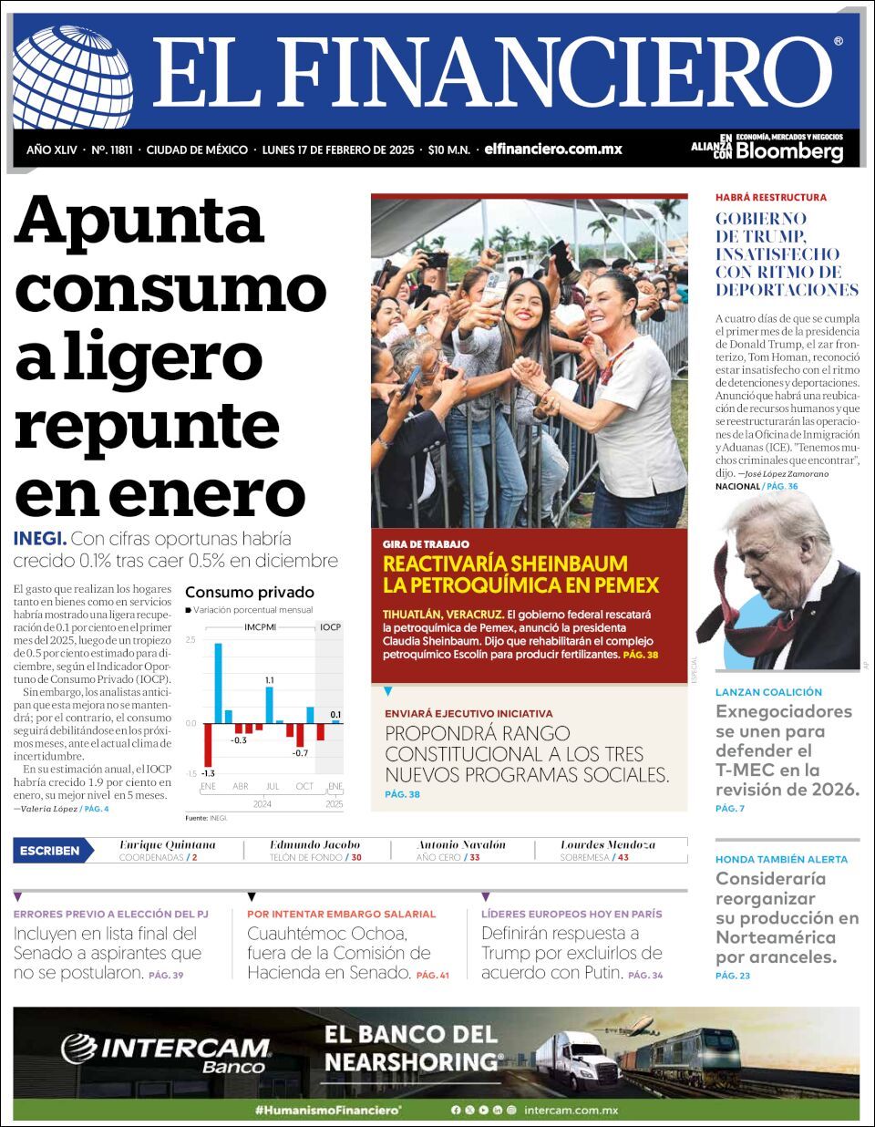 El Financiero, edición del lunes 17 de febrero de 2025