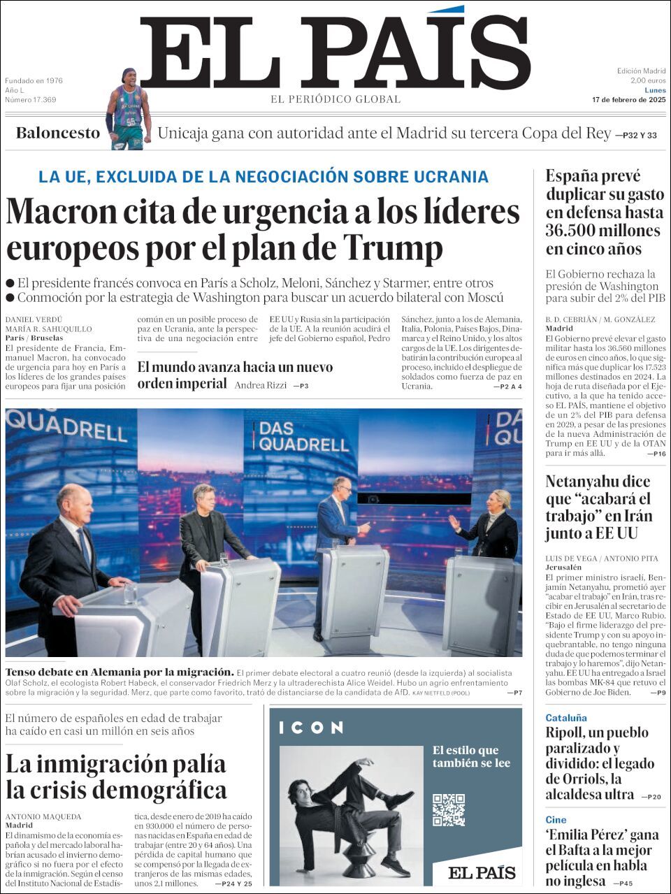 El País, edición del lunes 17 de febrero de 2025