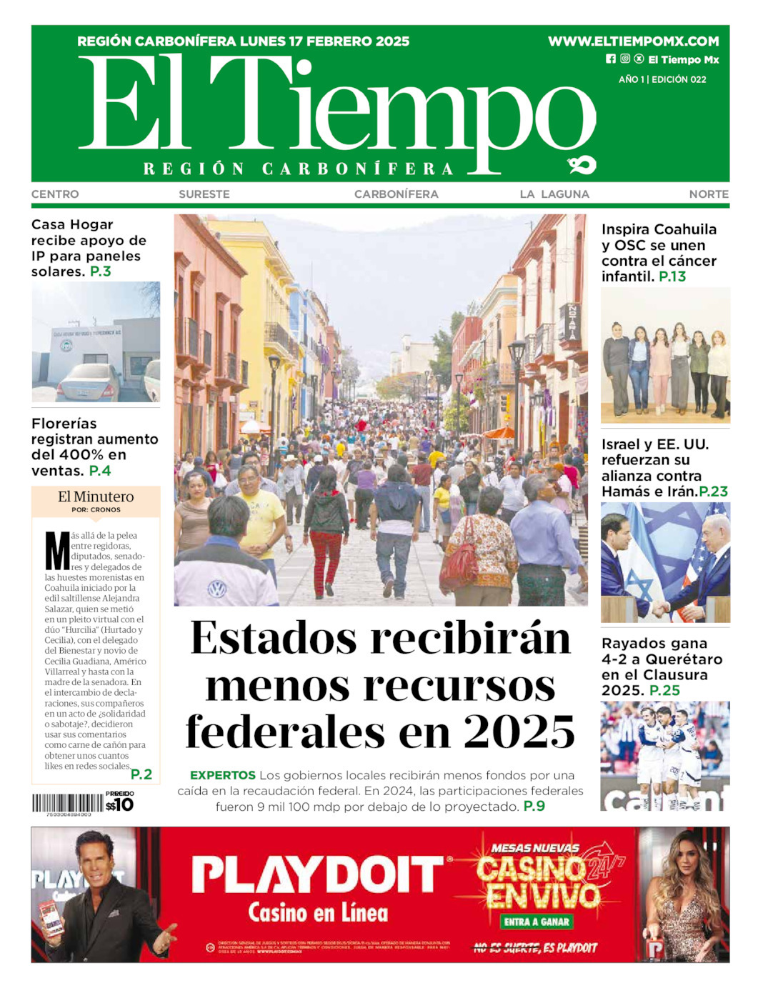 El Tiempo Región Carbonífera, edición del lunes 17 de febrero de 2025