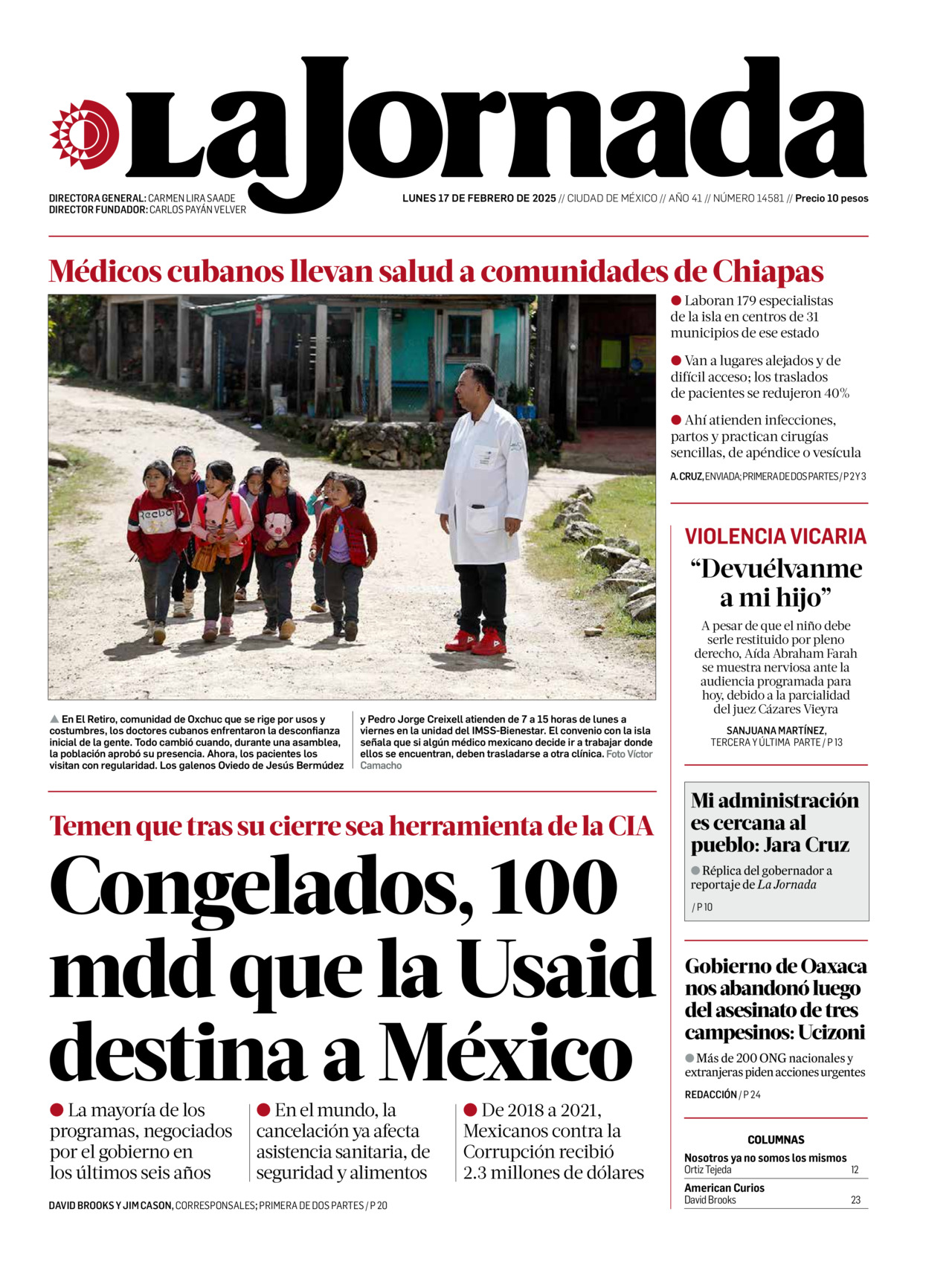 La Jornada, edición del lunes 17 de febrero de 2025