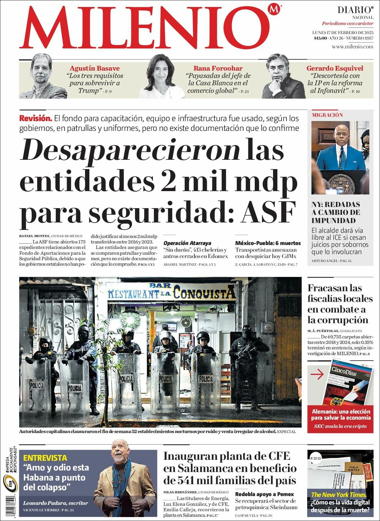 Milenio, edición del lunes 17 de febrero de 2025