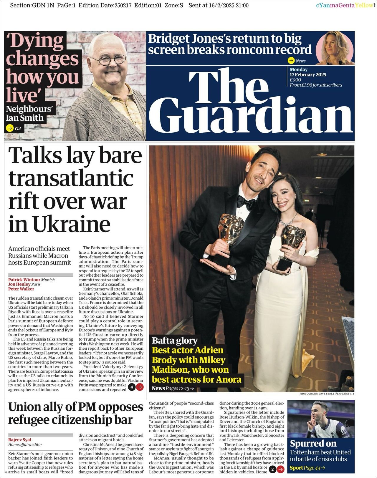 The Guardian, edición del lunes 17 de febrero de 2025