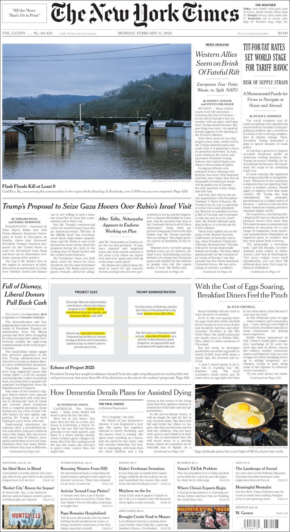 The New York Times, edición del lunes 17 de febrero de 2025