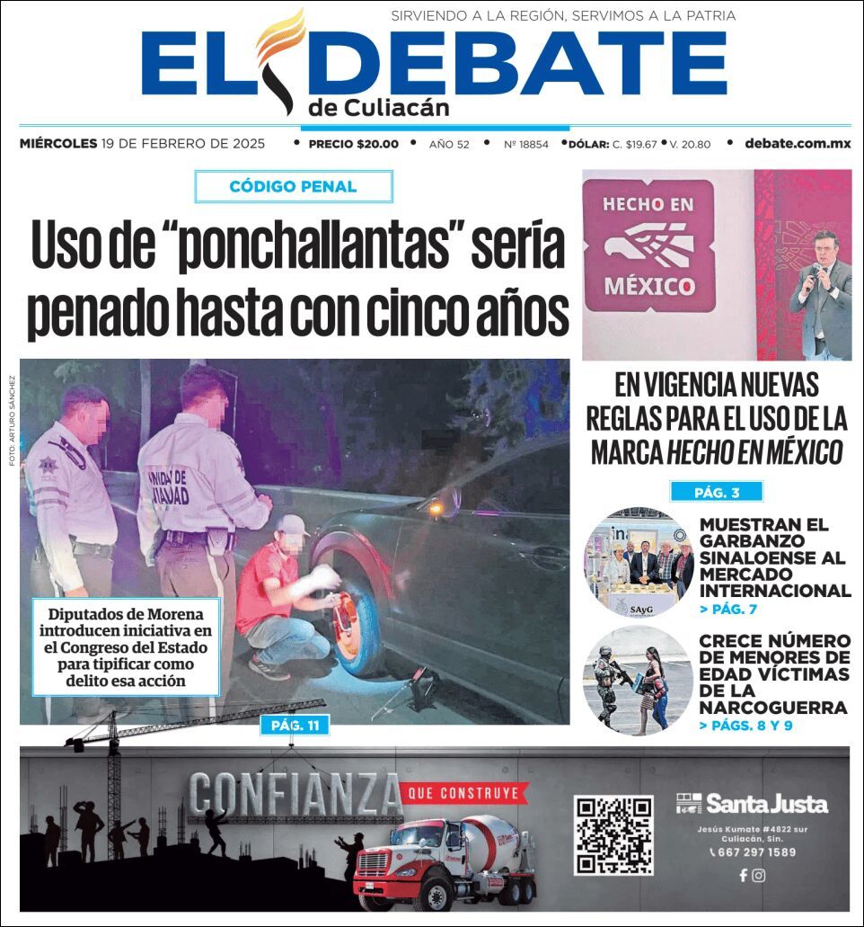 El Debate Culiacán, edición del miércoles 19 de febrero de 2025