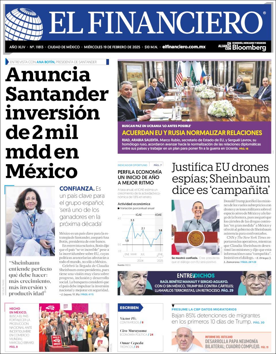 El Financiero, edición del miércoles 19 de febrero de 2025