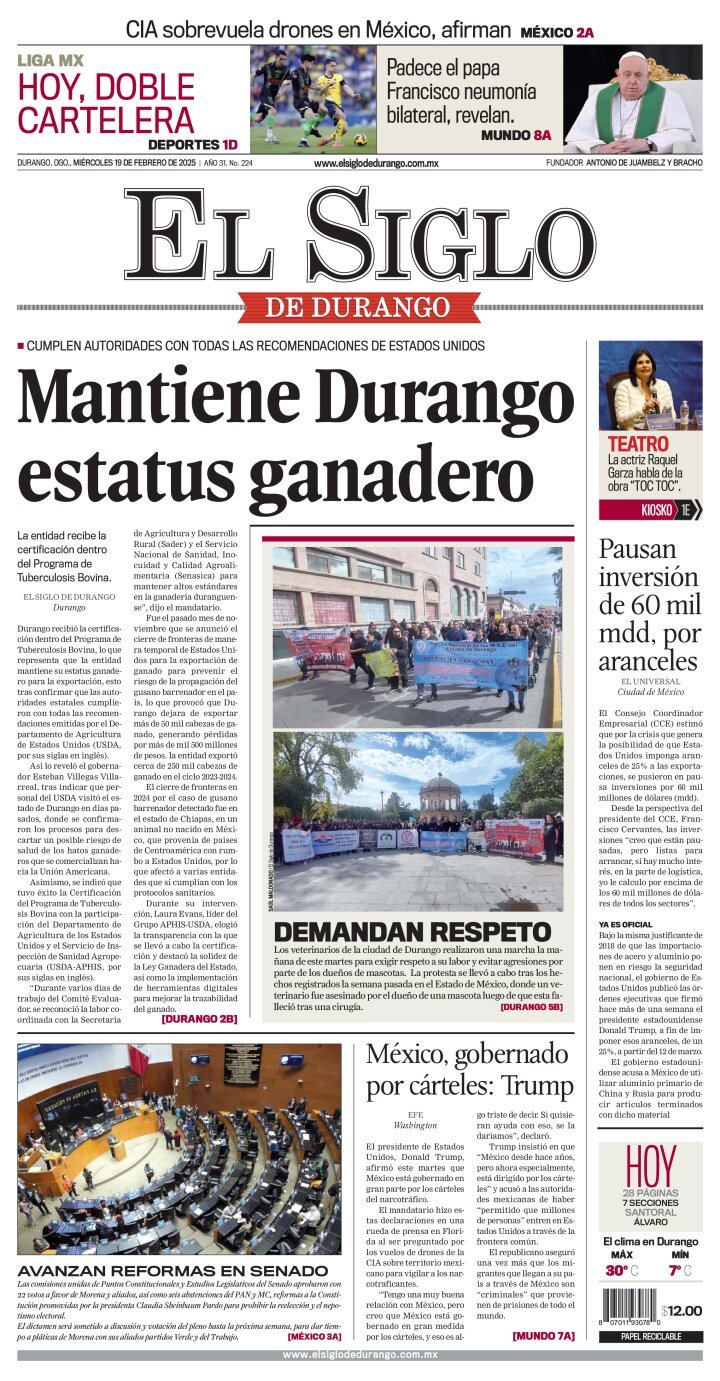 El Siglo de Durango, edición del miércoles 19 de febrero de 2025