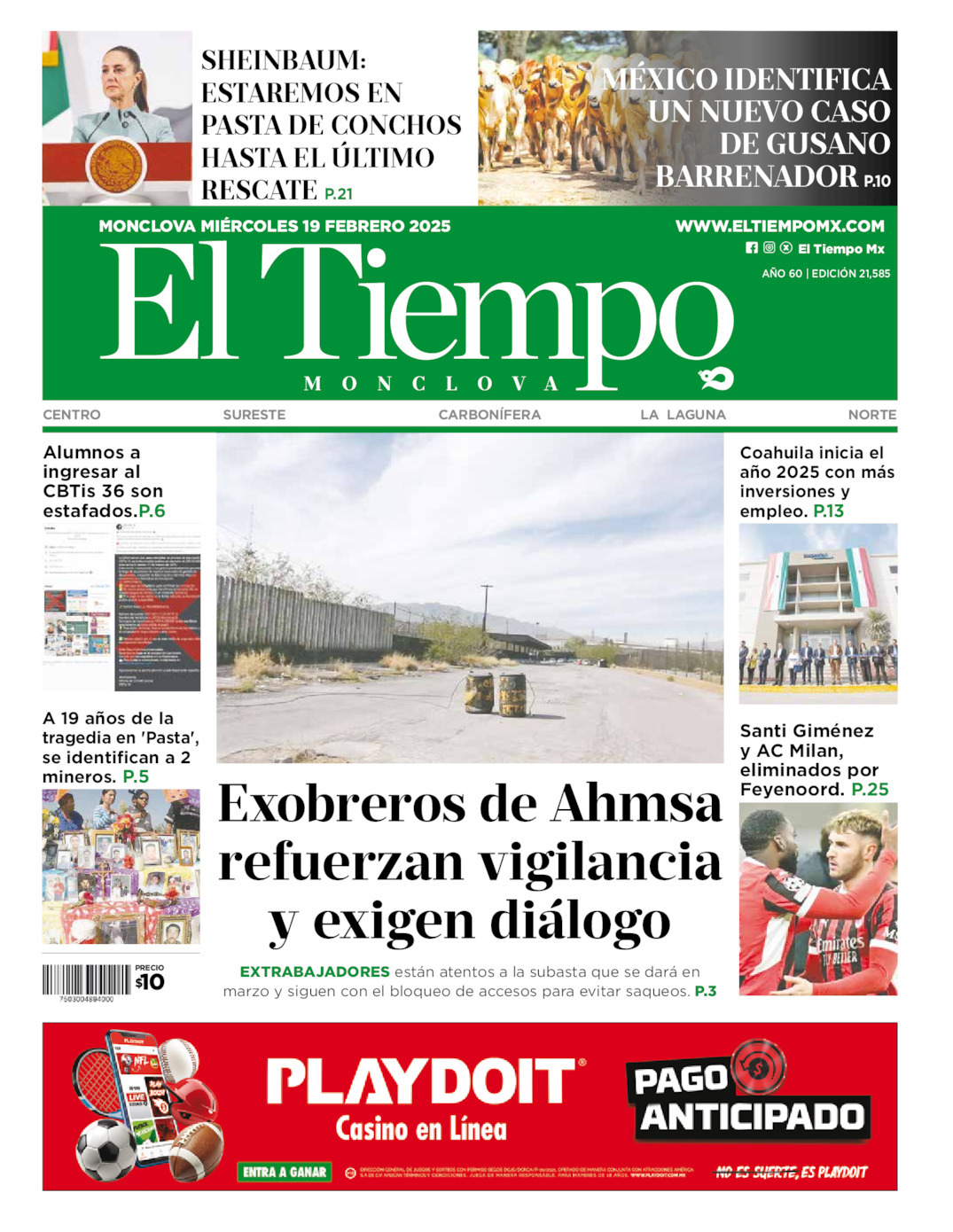 El Tiempo Monclova, edición del miércoles 19 de febrero de 2025