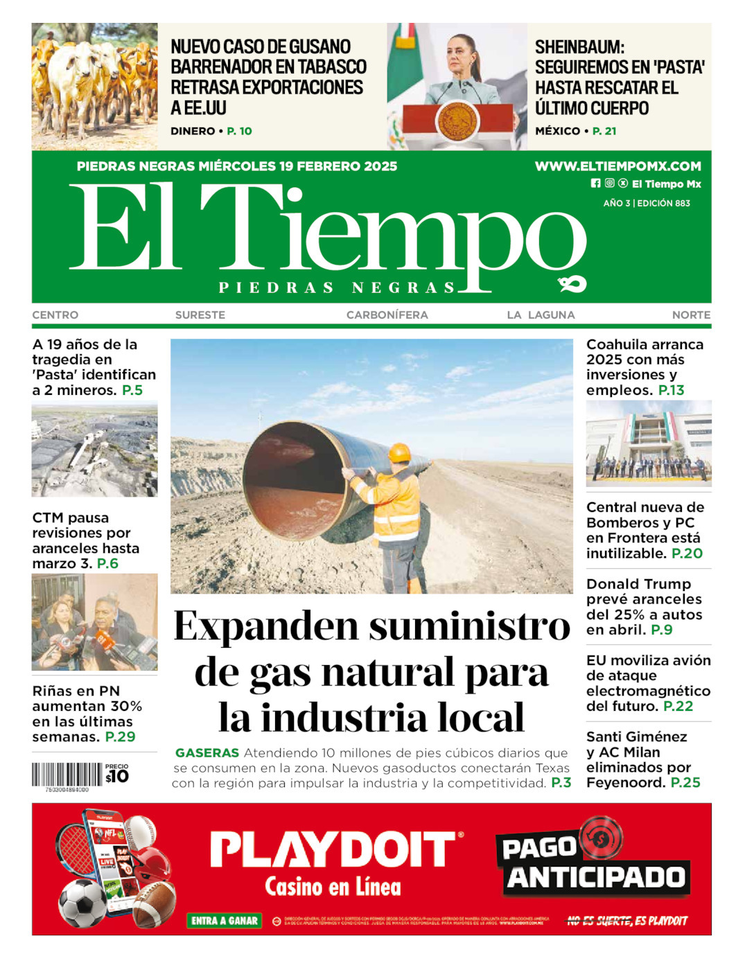 El Tiempo Piedras Negras, edición del miércoles 19 de febrero de 2025