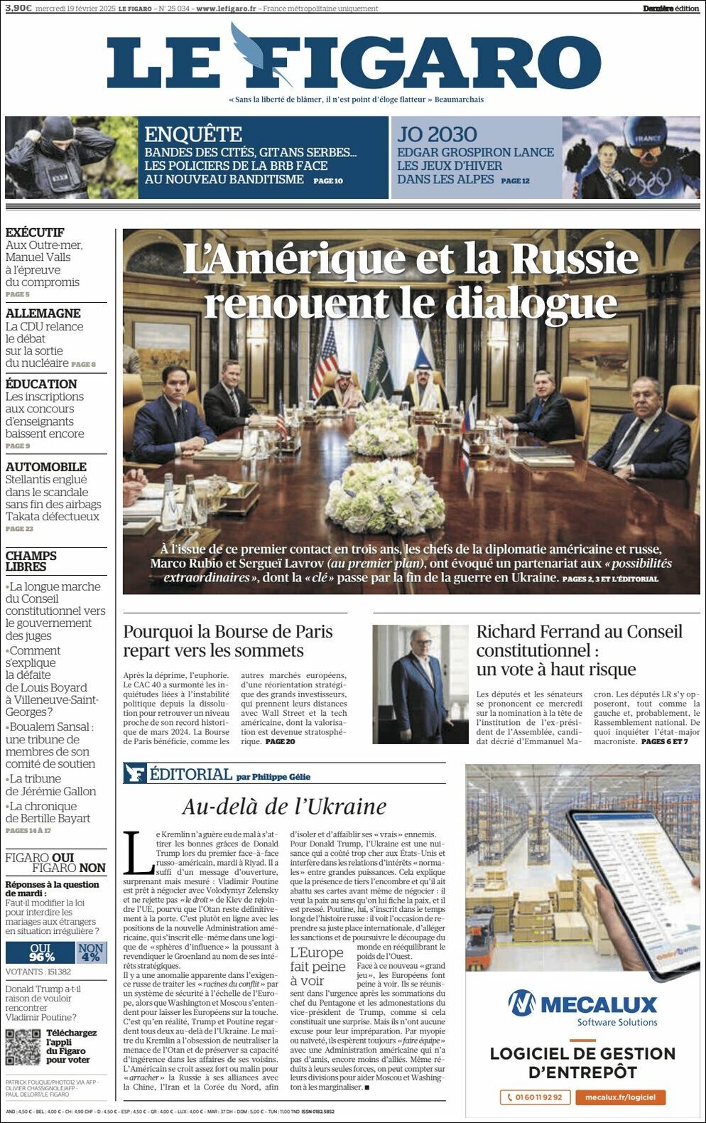 Le Figaro, edición del miércoles 19 de febrero de 2025