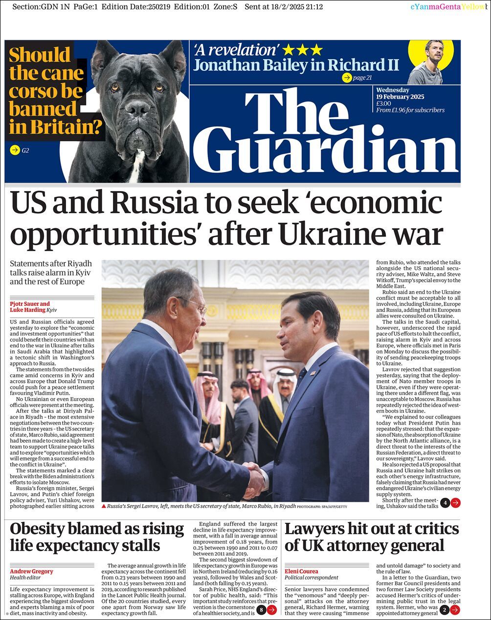 The Guardian, edición del miércoles 19 de febrero de 2025