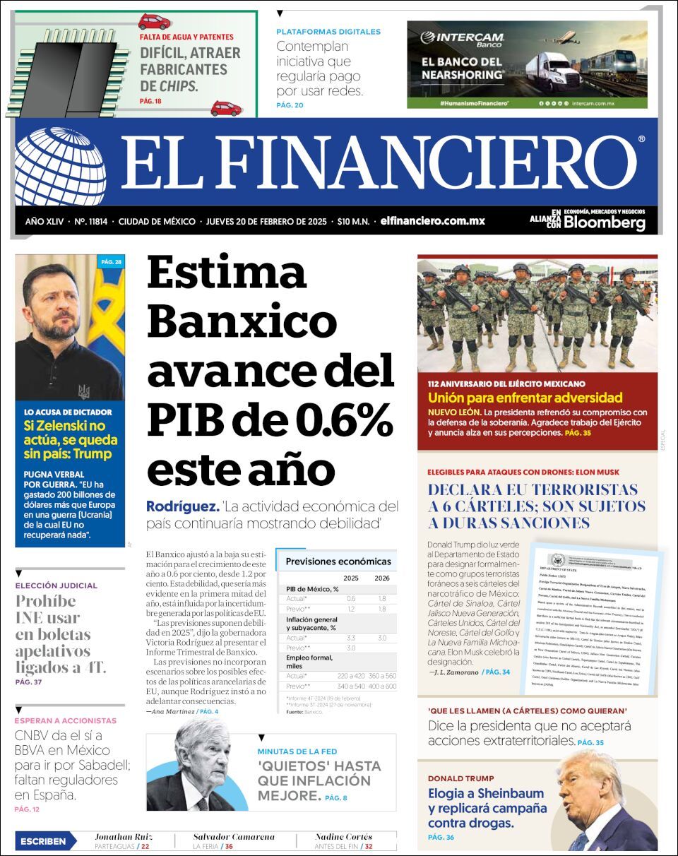 El Financiero, edición del jueves 20 de febrero de 2025