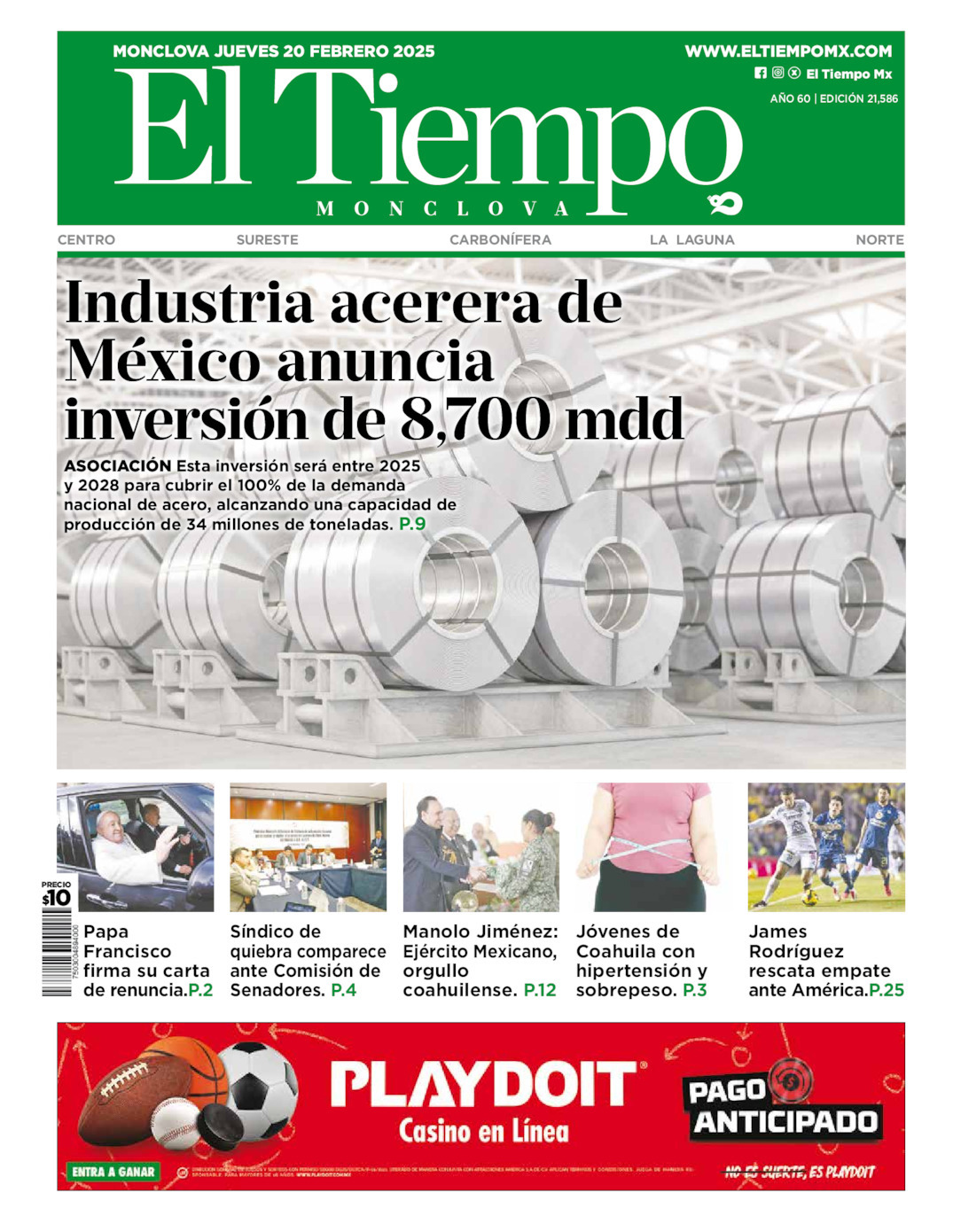 El Tiempo Monclova, edición del jueves 20 de febrero de 2025