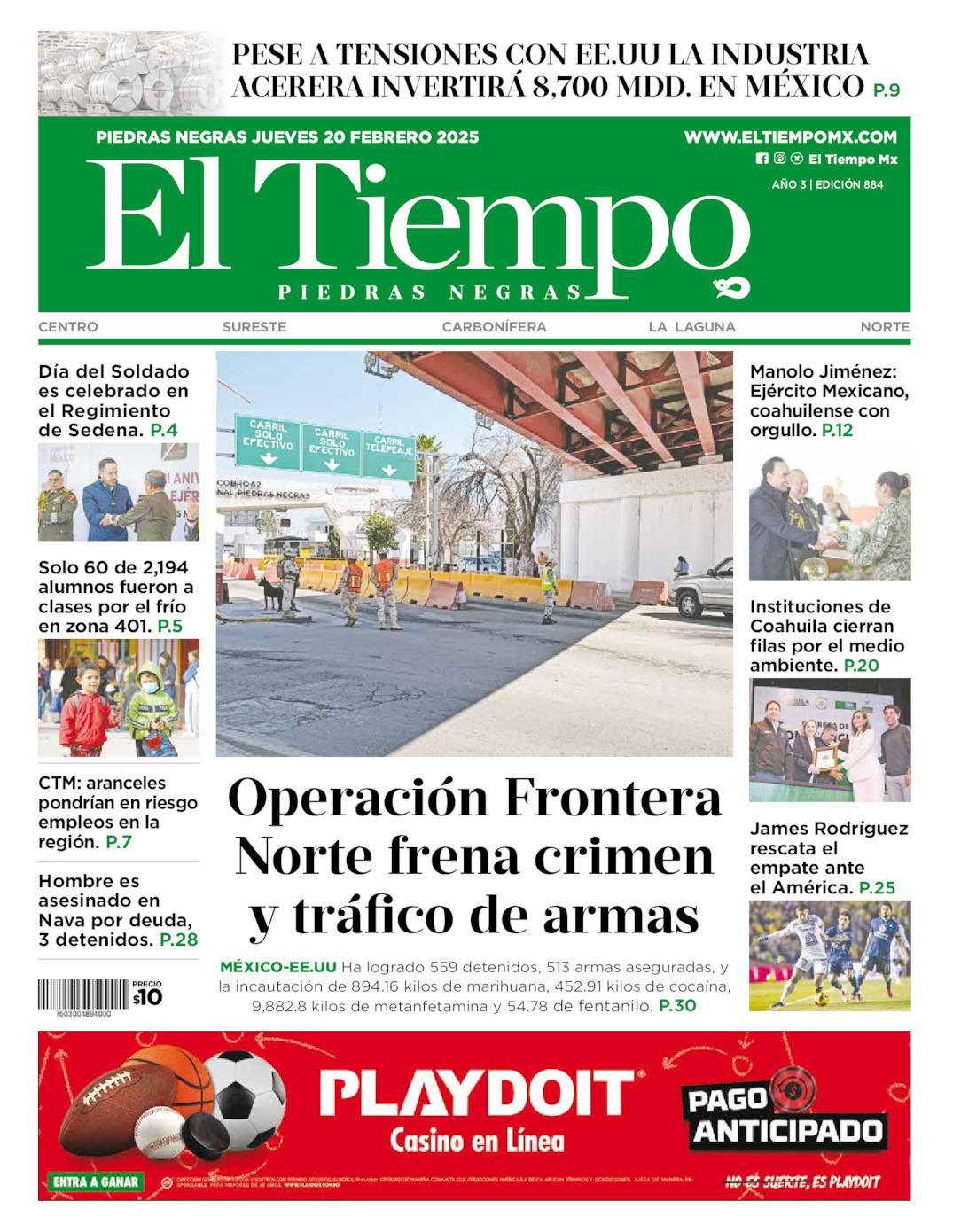 El Tiempo Piedras Negras, edición del jueves 20 de febrero de 2025