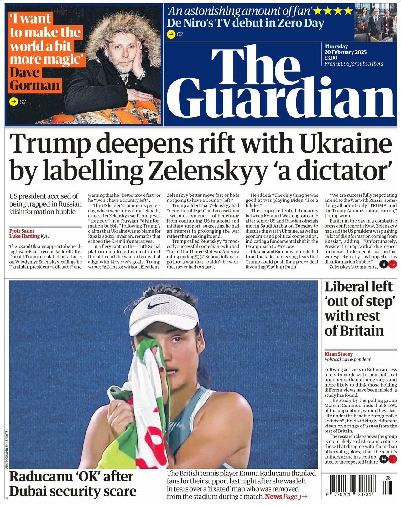 The Guardian, edición del jueves 20 de febrero de 2025