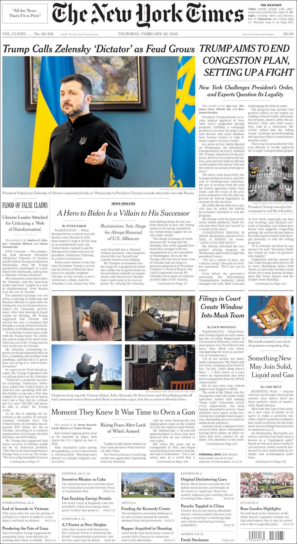 The New York Times, edición del jueves 20 de febrero de 2025