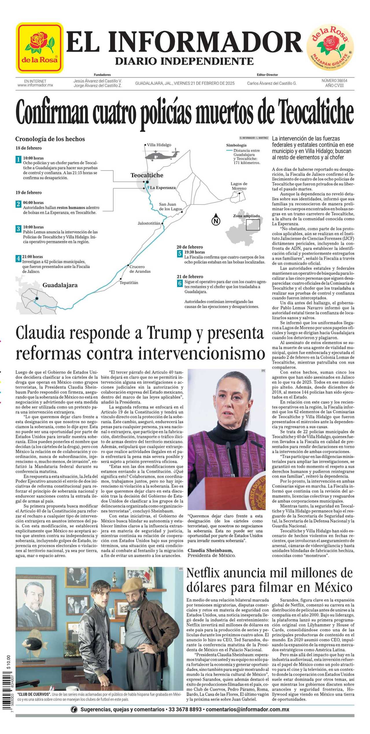 El Informador, edición del viernes 21 de febrero de 2025