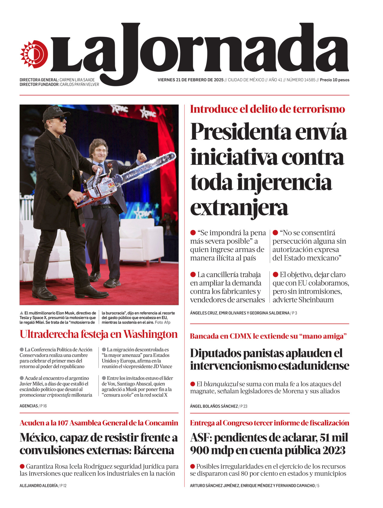 La Jornada, edición del viernes 21 de febrero de 2025