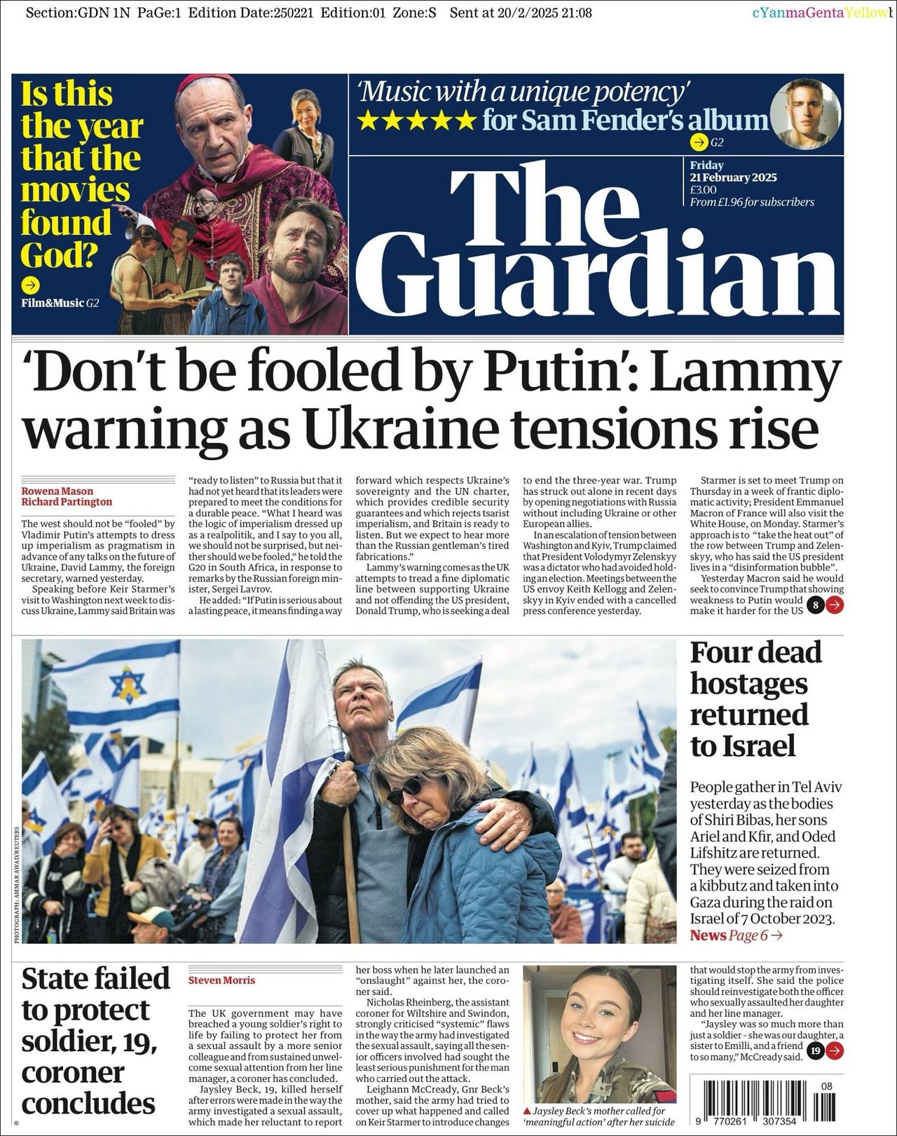 The Guardian, edición del viernes 21 de febrero de 2025