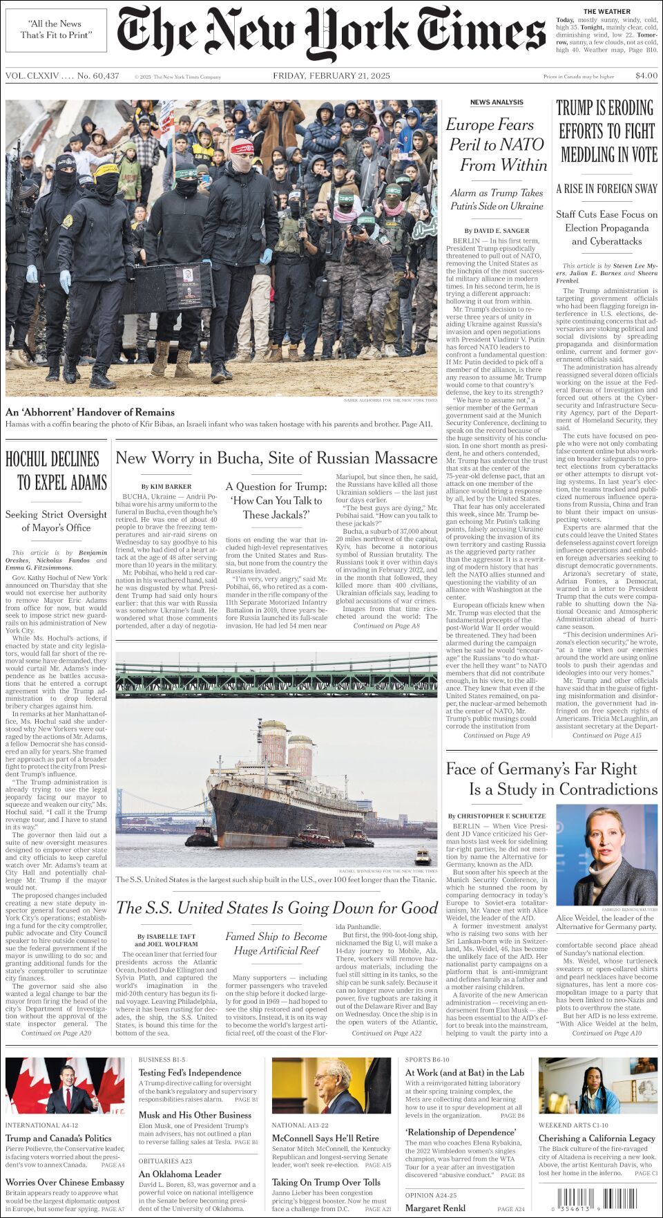 The New York Times, edición del viernes 21 de febrero de 2025