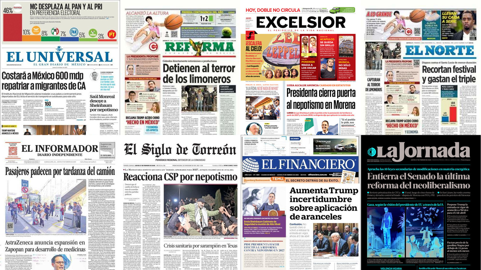 Portadas de periódicos impresos más importantes de México hoy