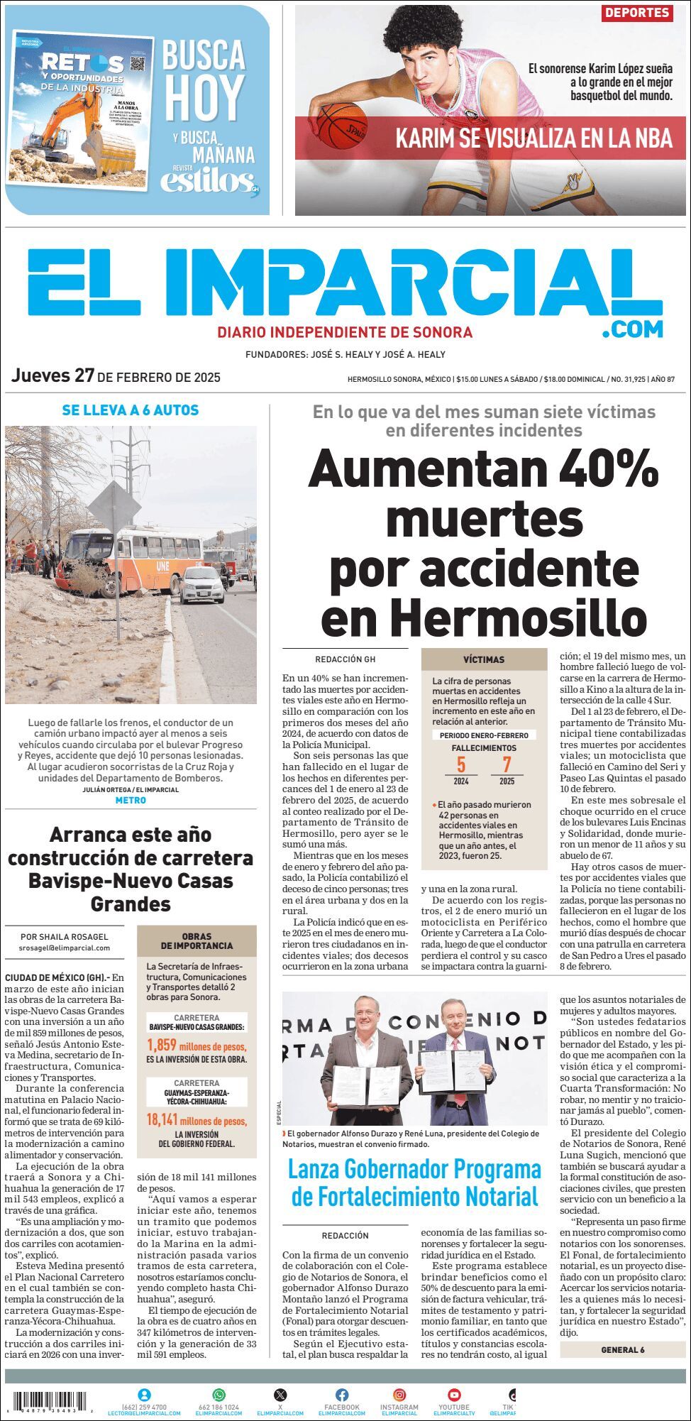 El Imparcial, edición del jueves 27 de febrero de 2025