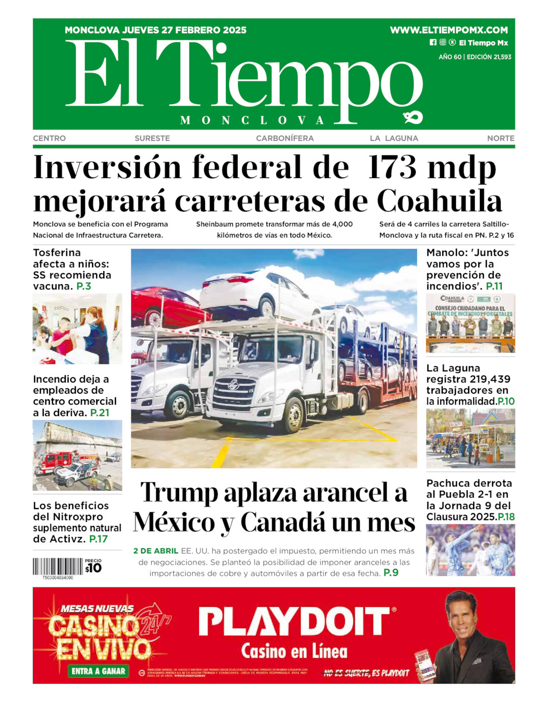 El Tiempo Monclova, edición del jueves 27 de febrero de 2025