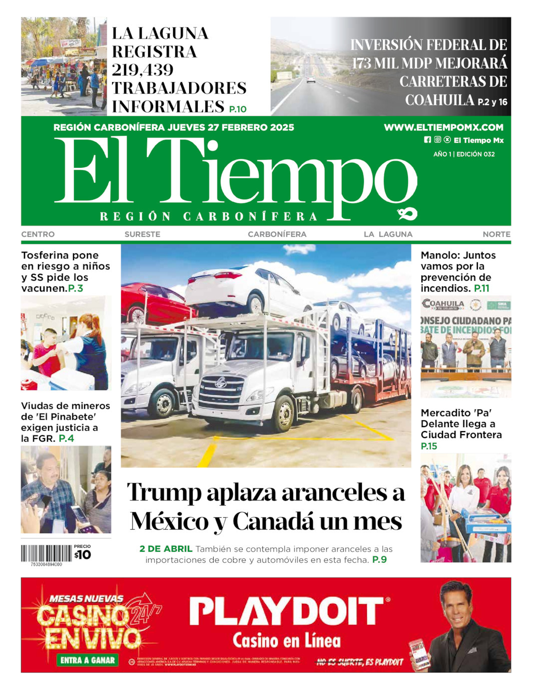 El Tiempo Región Carbonífera, edición del jueves 27 de febrero de 2025