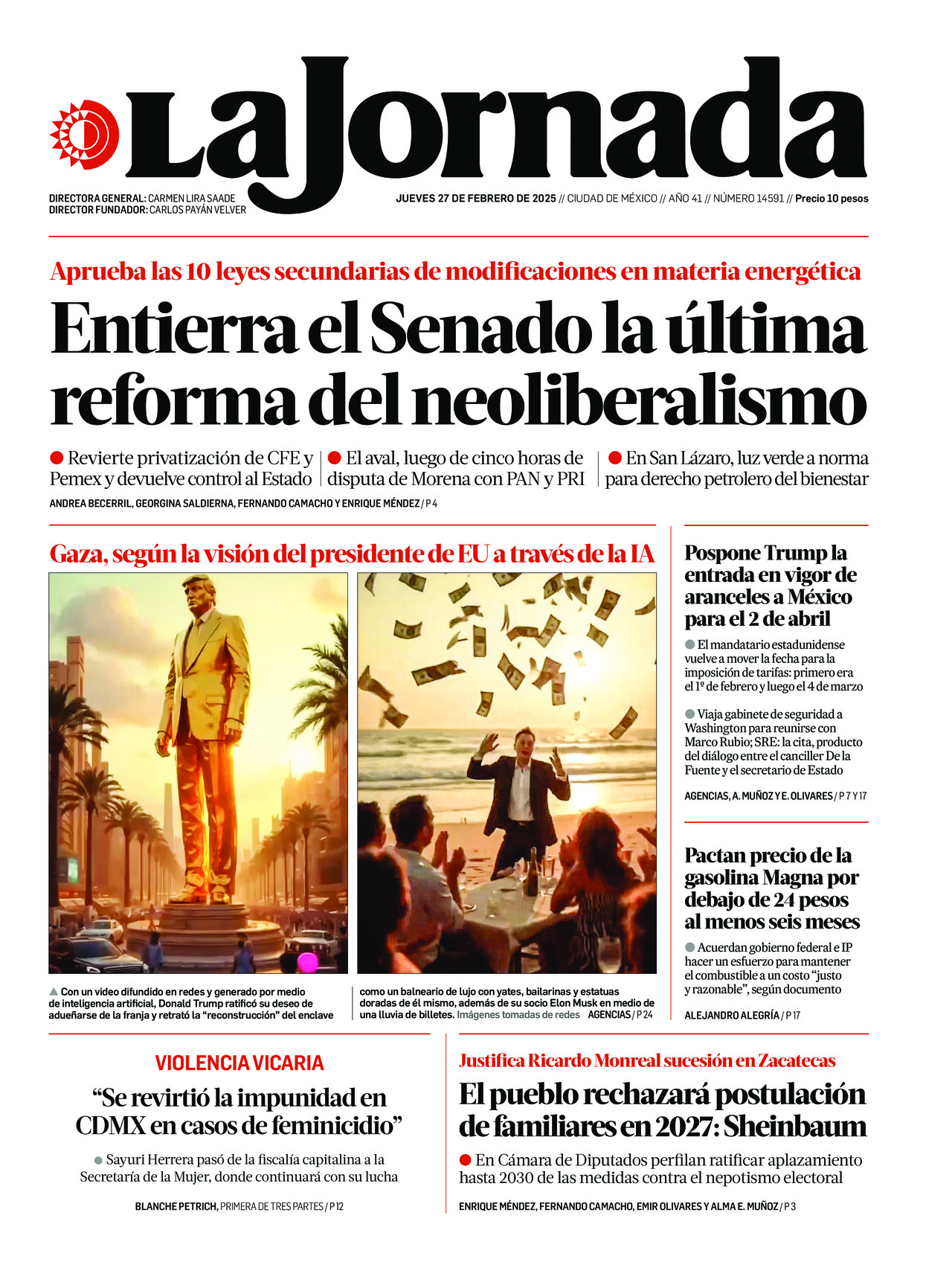 La Jornada, edición del jueves 27 de febrero de 2025