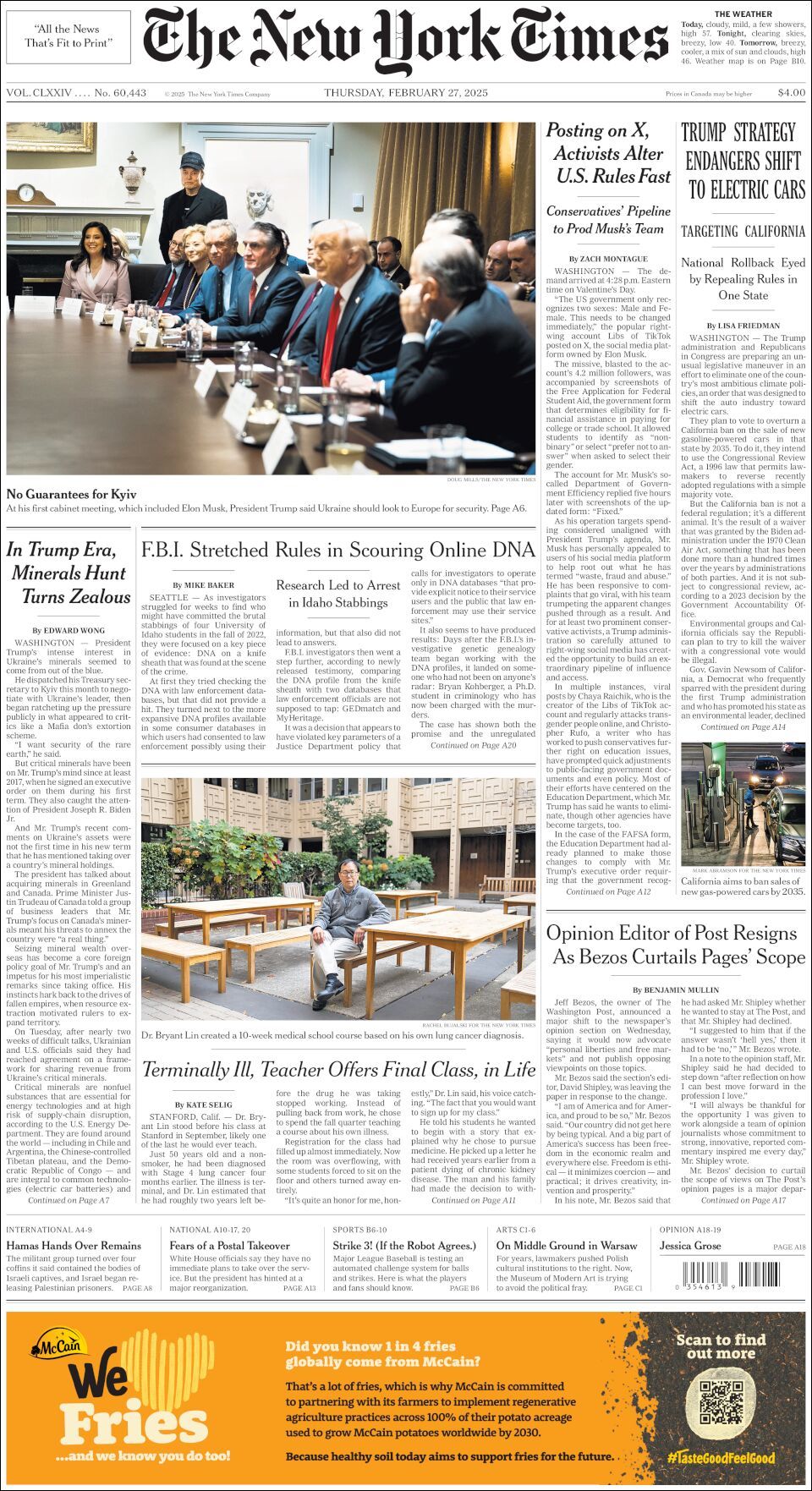 The New York Times, edición del jueves 27 de febrero de 2025