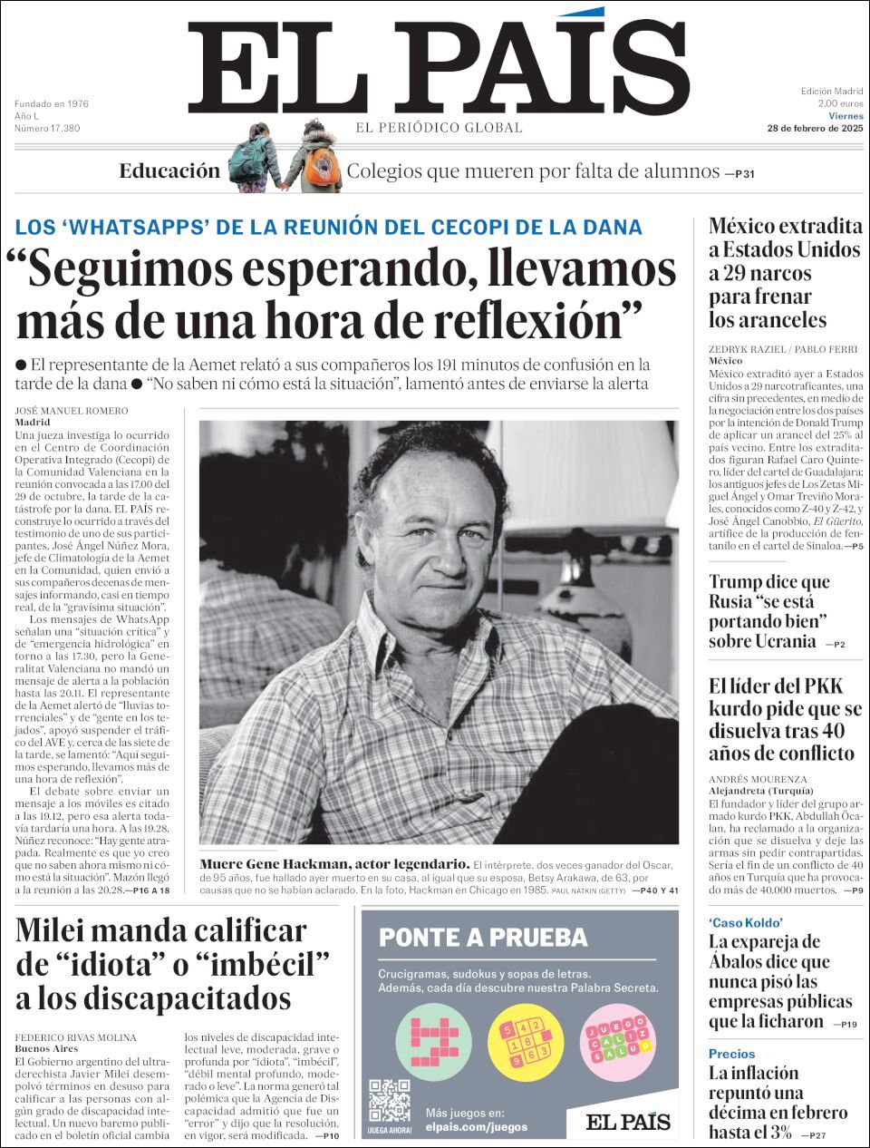 El País, edición del viernes 28 de febrero de 2025