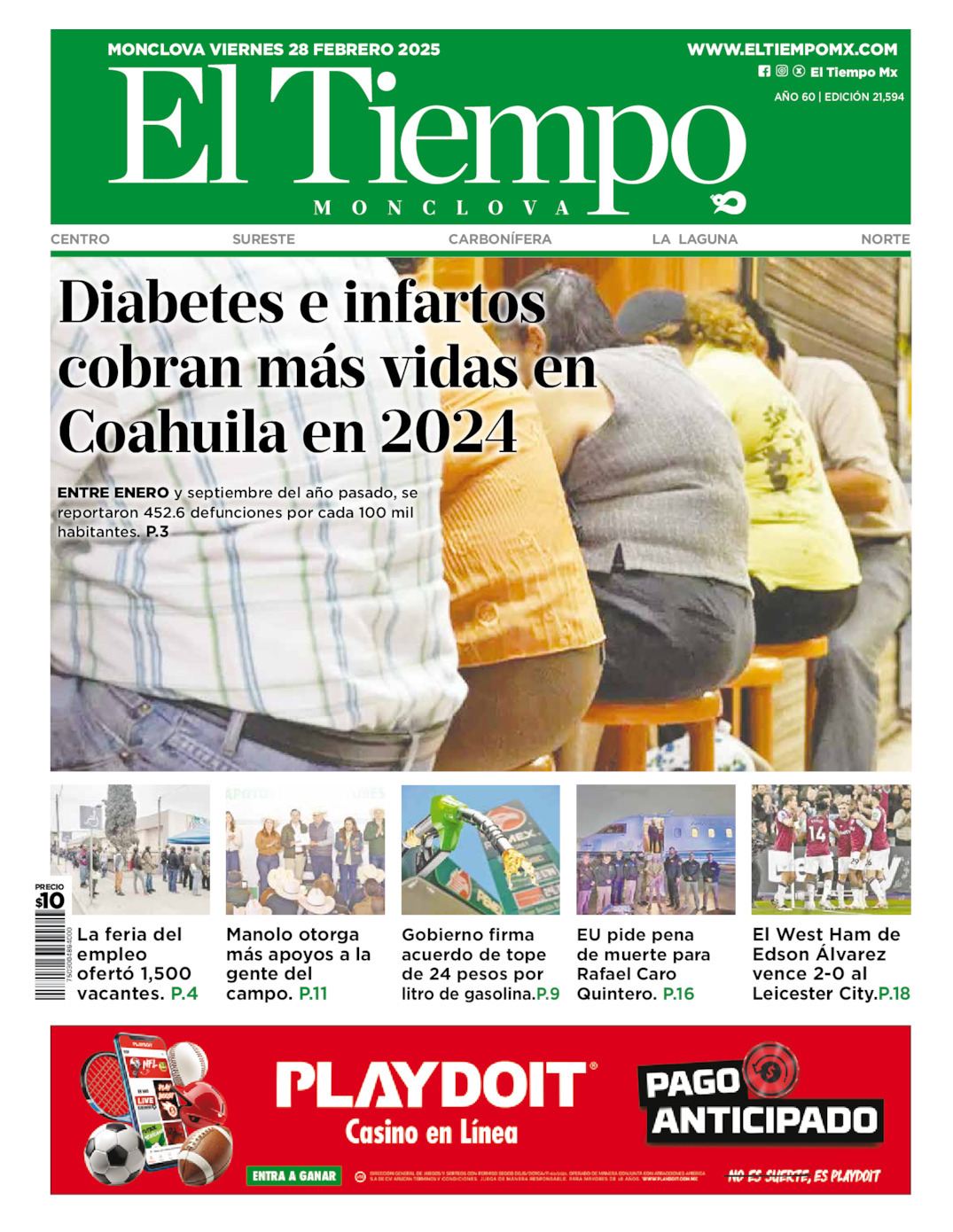 El Tiempo Monclova, edición del viernes 28 de febrero de 2025