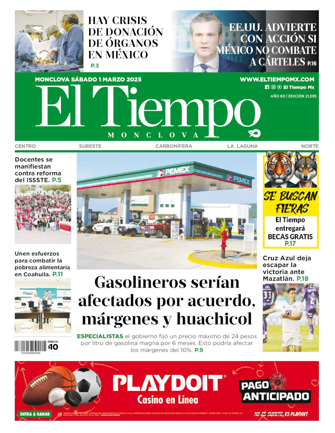 El Tiempo Monclova, edición del sábado 01 de marzo de 2025